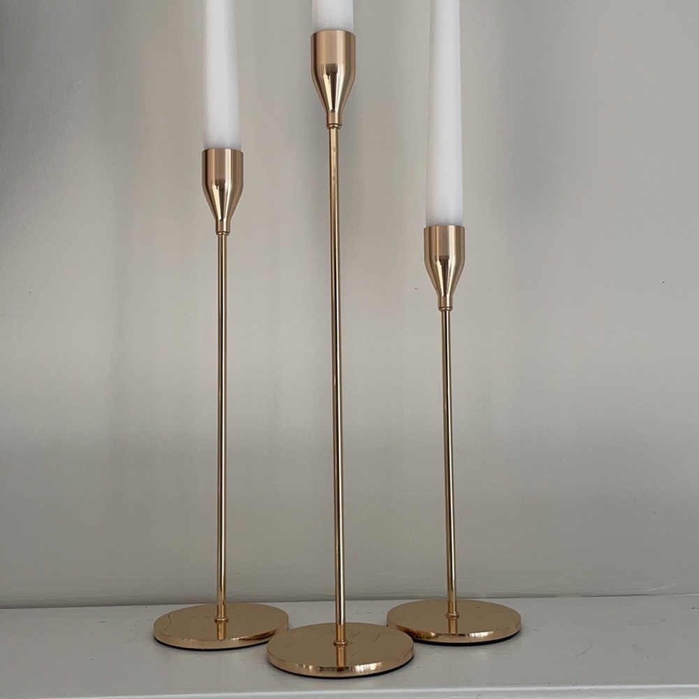 Set of 3 gold candlesticks - wedding, party, decor